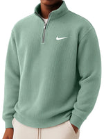 Men's Loose Casual Waffle Stand Collar Half Zip Sweatshirt