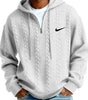 Men's Half Zip Cable-Knit Textured Fleece Hoodie