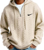 Men's Half Zip Cable-Knit Textured Fleece Hoodie