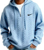 Men's Half Zip Cable-Knit Textured Fleece Hoodie