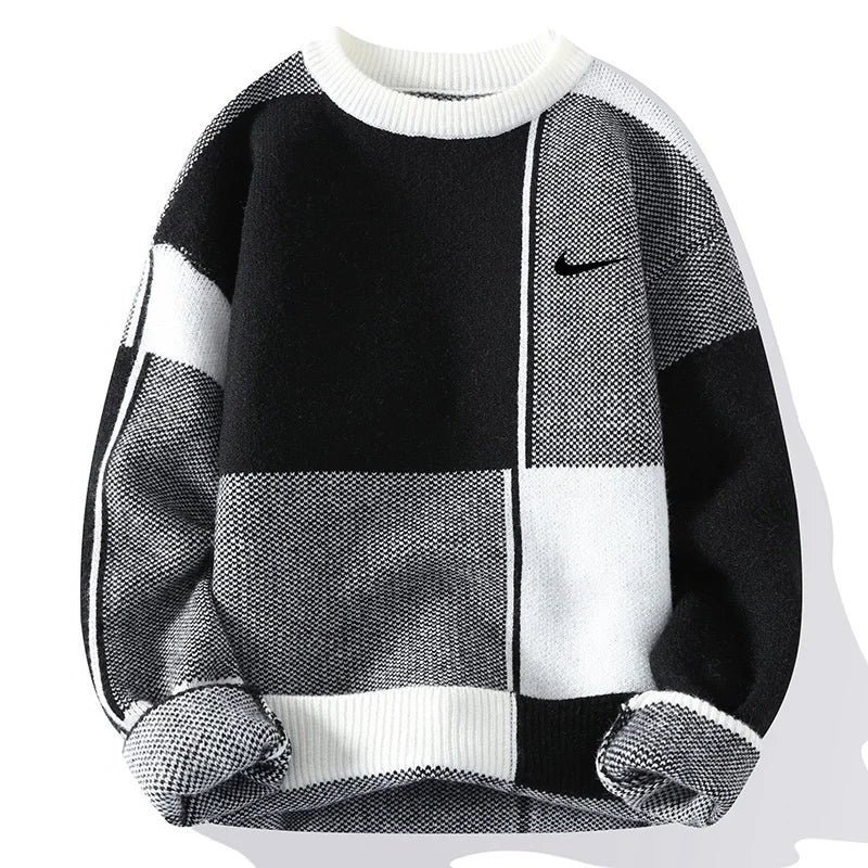 Men's New Fashion Trend Geometric Crew Neck Sweater