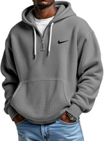 Men's Loose Waffle Half-Zip Hooded Sweatshirt