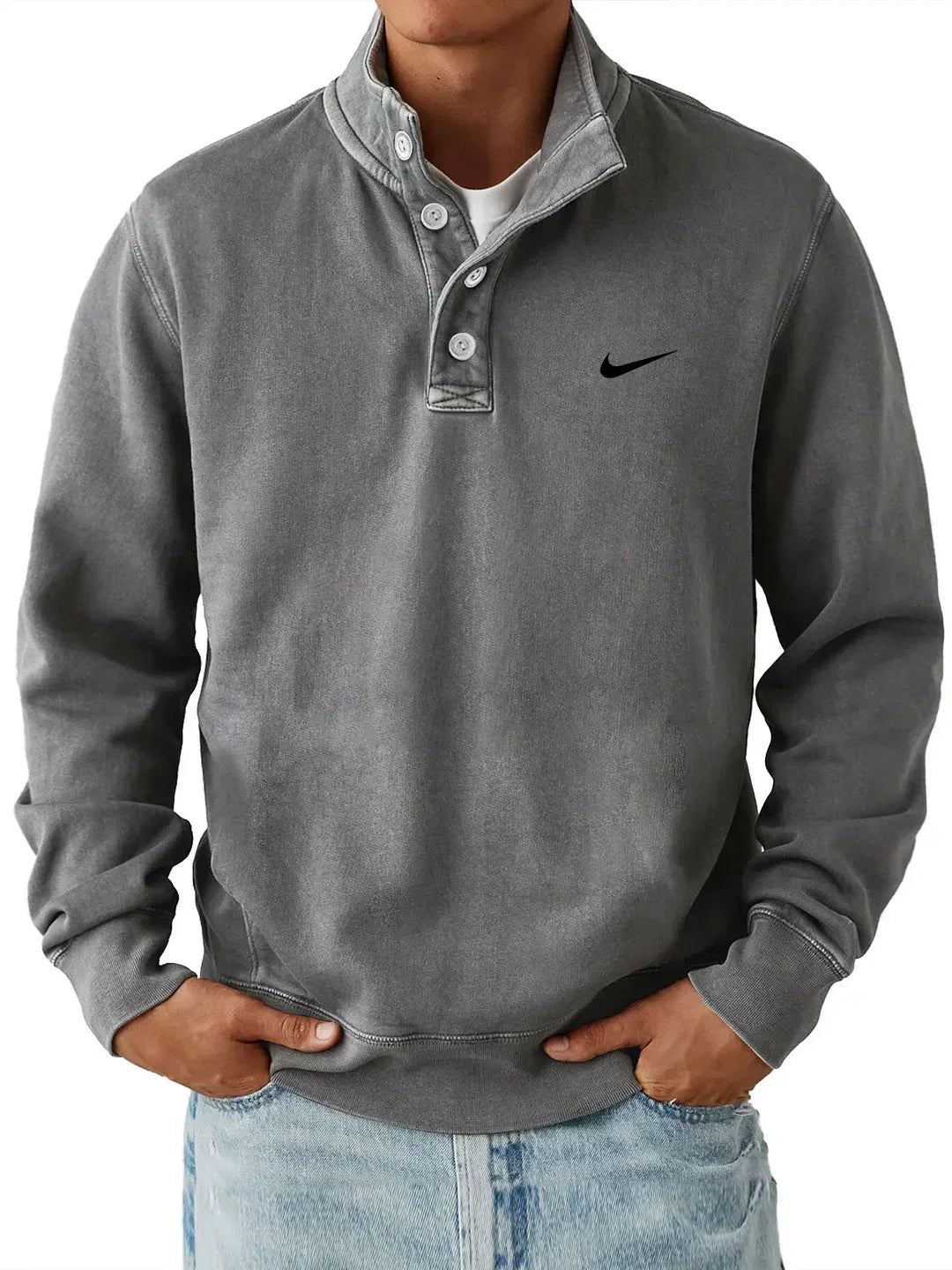 Men's Trendy Loose Solid Color Stand Collar Sweatshirt