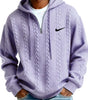 Men's Half Zip Cable-Knit Textured Fleece Hoodie