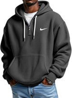 Men's Loose Waffle Half-Zip Hooded Sweatshirt