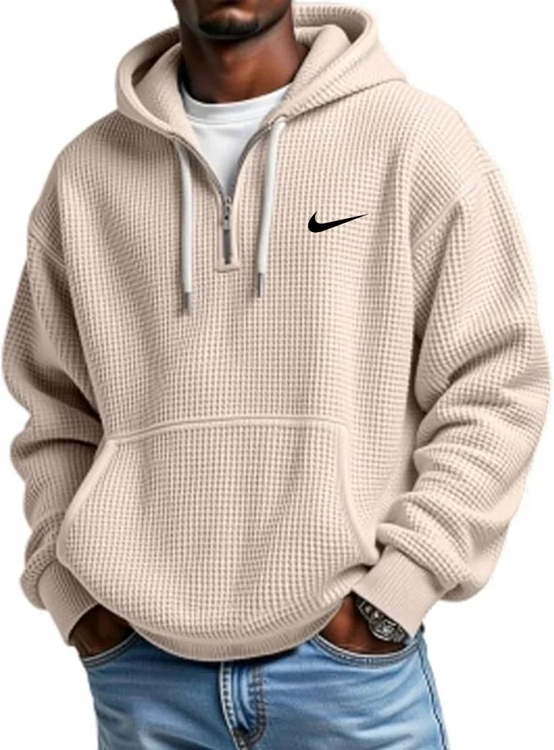 Men's Loose Waffle Half-Zip Hooded Sweatshirt